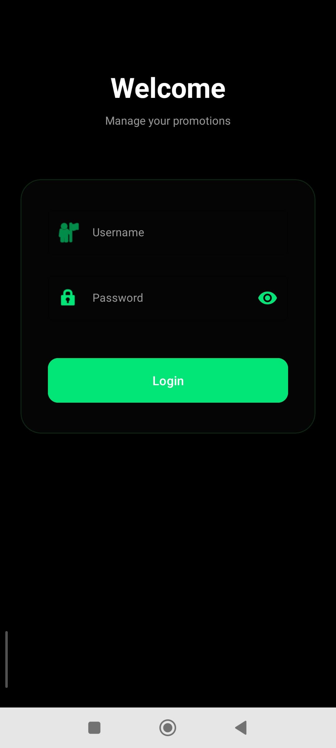 Vendor application login screen