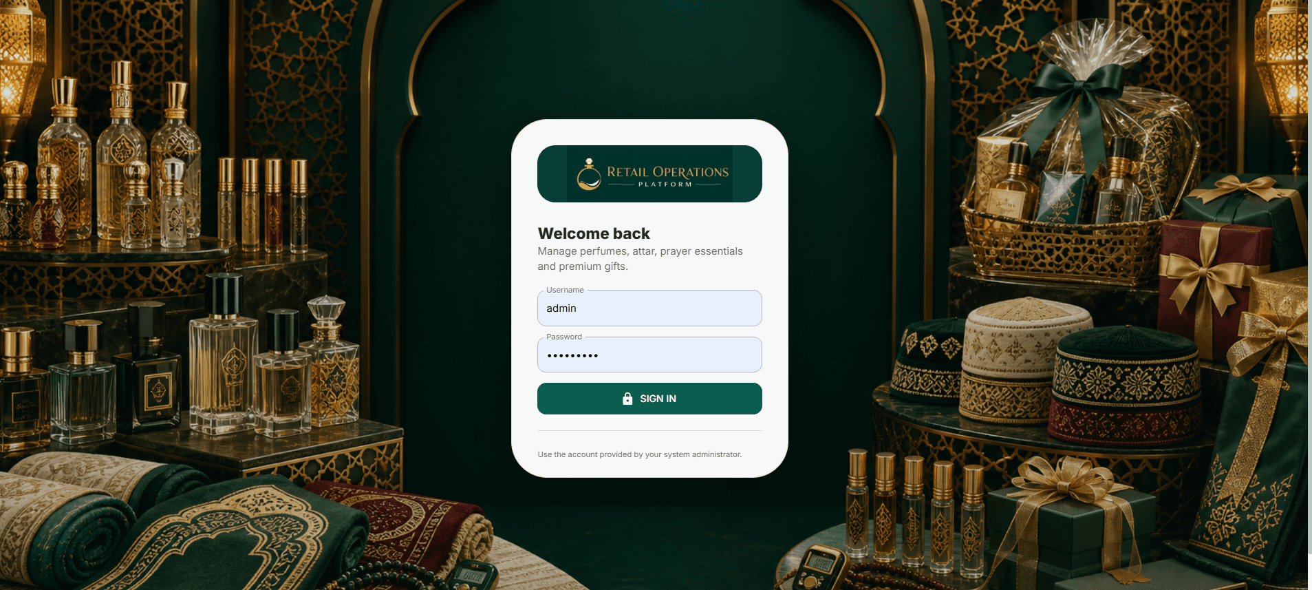 Retail Operations Platform login screen